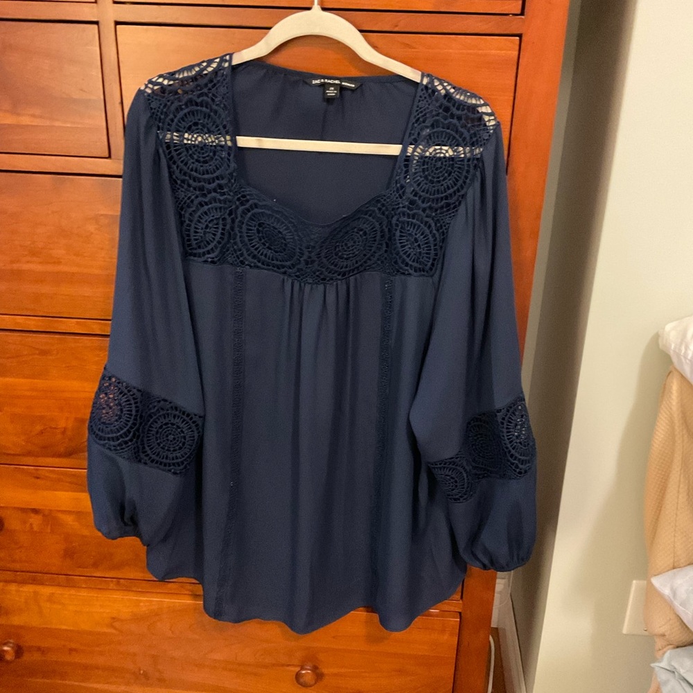 Zac & Rachel Navy Lace Blouse 2X